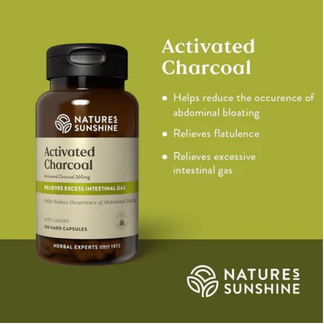 natures sunshine acrtivated charcoal benefits - releives excess intestinal gas